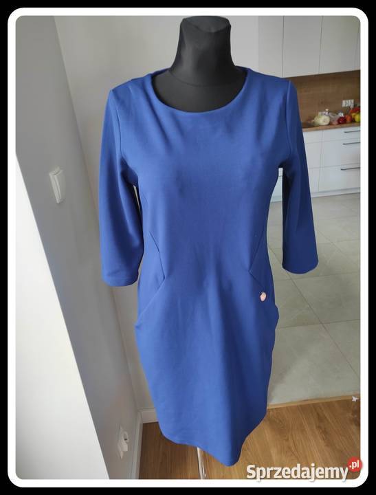 Szachownica granatowa sukienka 40 L z mazowieckie Płock