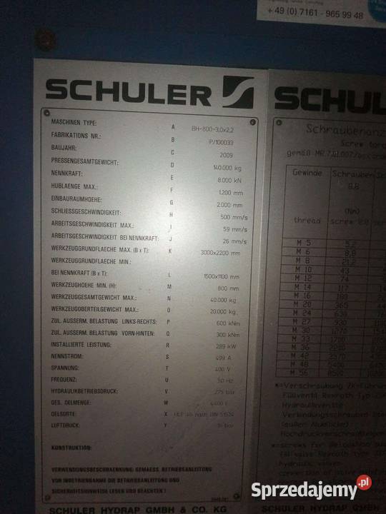 Prasa Hydrauliczna SCHULER 800 TON BH800 śląskie Rudniki