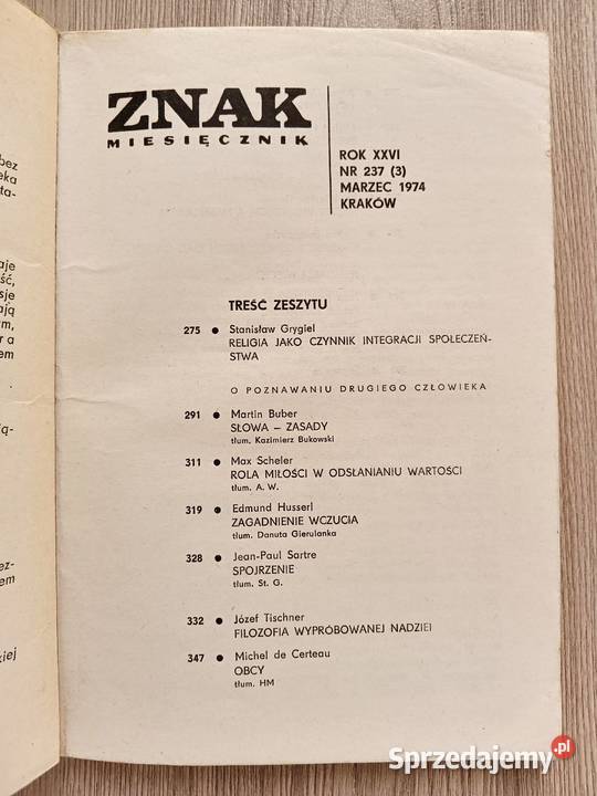 Znak Miesięcznik 237 marzec 1974 małopolskie Kraków sprzedam
