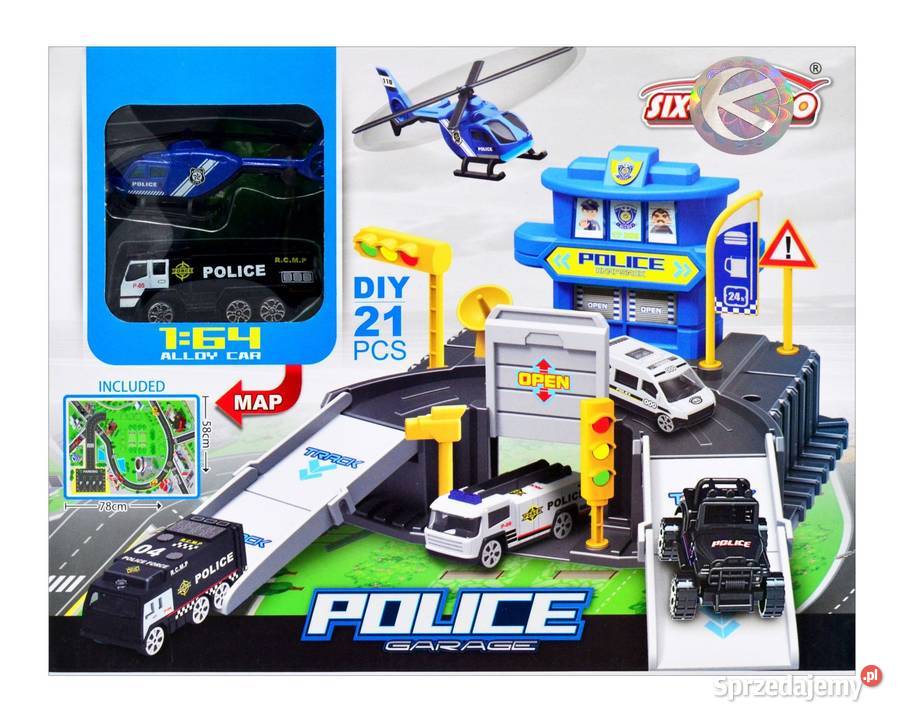 Parking policyjny w zestawie auto i helikopter Zabawki sprzedam
