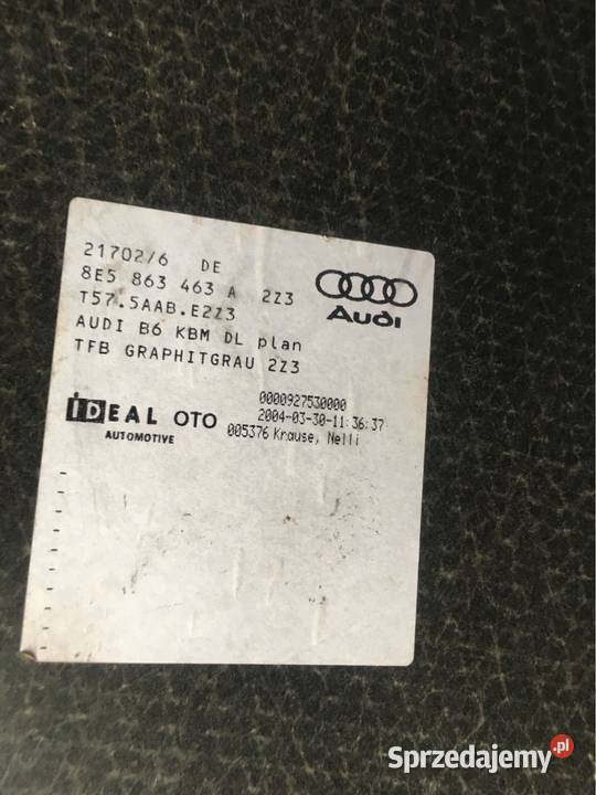 Podłoga tapicerka bagażnika audi a4 b6 sedan Chojnice
