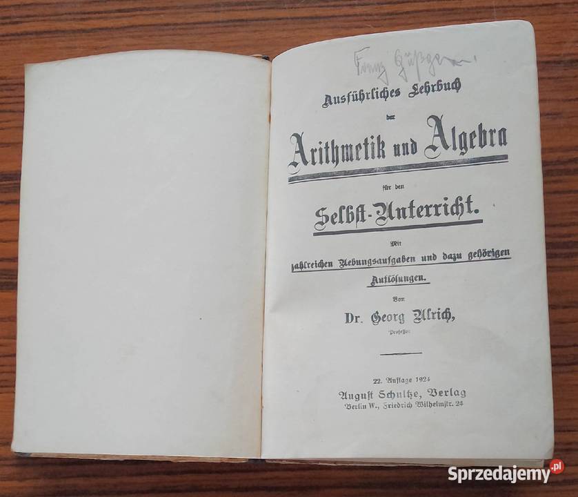 Książka niemiecka z 1924rdo matematyki Nakło nad Notecią sprzedam