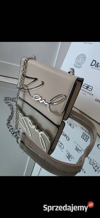 Torebka beżowa Karl LAGERFELD srebrne dodatki brązowy/beżowy Gdańsk