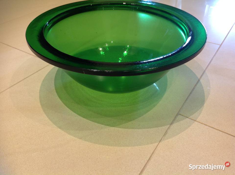 Stara Duża Misa grube zielone szkło Dekoracja odcienie zieleni