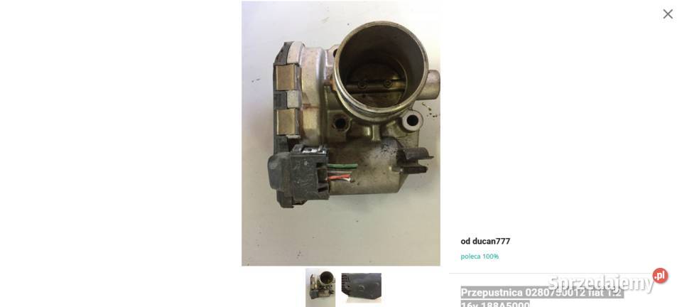 Przepustnica 0280750012 fiat 12 16v 188A5000 Silniki i osprzęt Jelcz-Laskowice