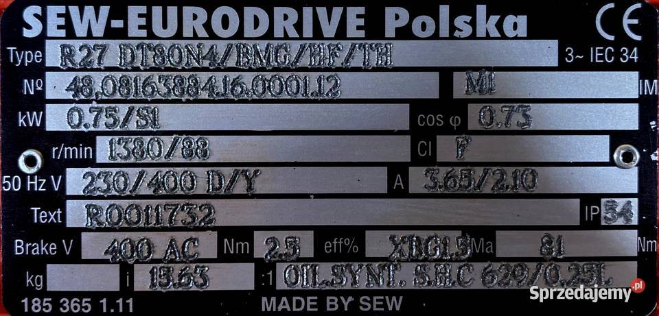 motoreduktor przekładnia 075kW 88obr 3fazowy kujawsko-pomorskie