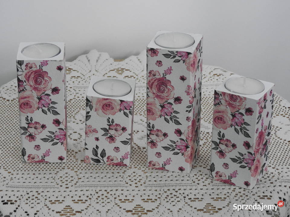 Świeczniki zestaw drewniane decoupage handmade Bytom