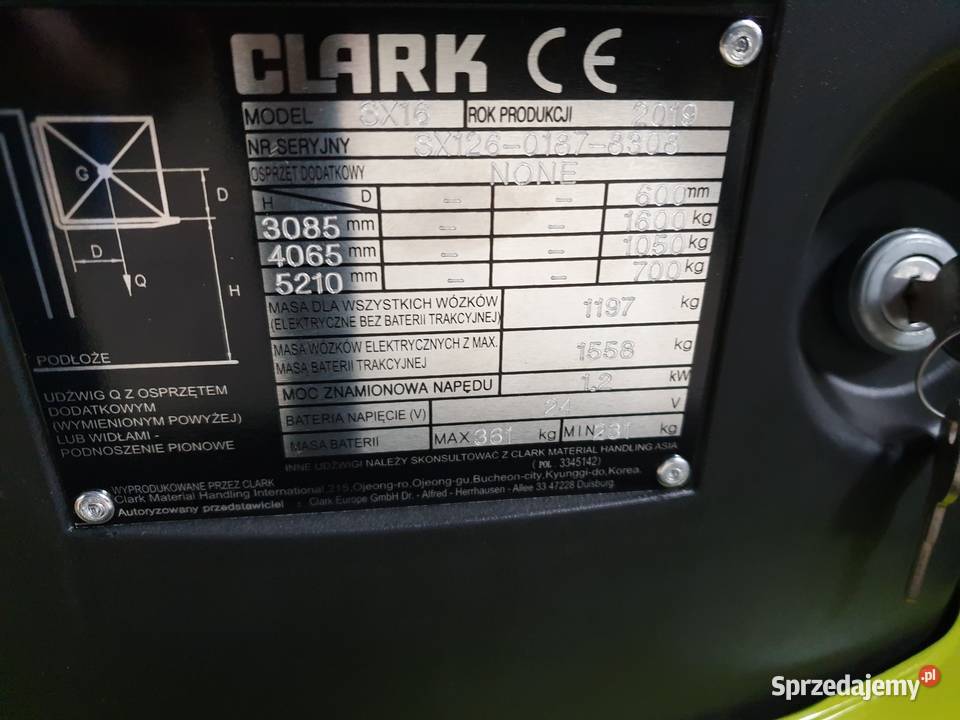 Używany wózek elektryczny Clark SX16 udźwig 1600 Wózki widłowe dolnośląskie Jelcz-Laskowice