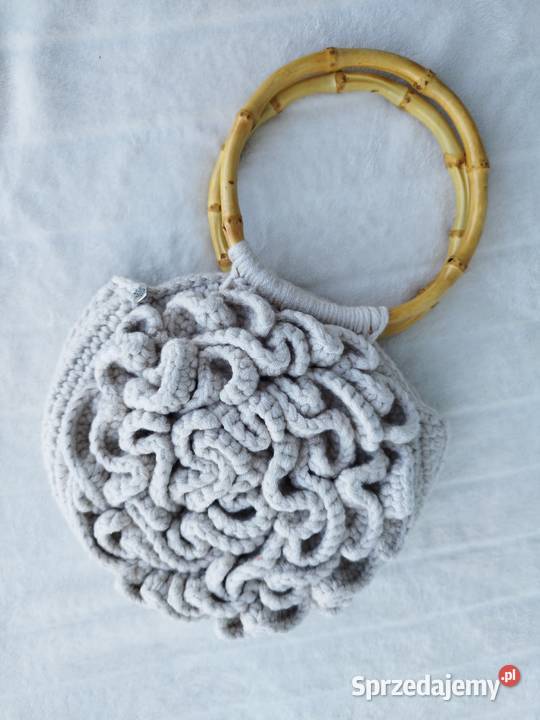 Torebka crochet z bambusowymi uchwytami Piwonia Piotrków Trybunalski