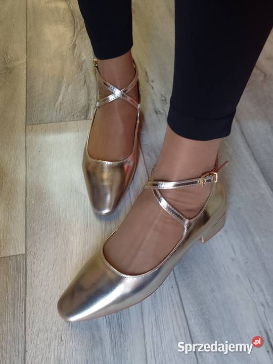 39 Złote Baleriny wieczorowe z zapięciem NOWE żółty/złoty Balerinki Kraków