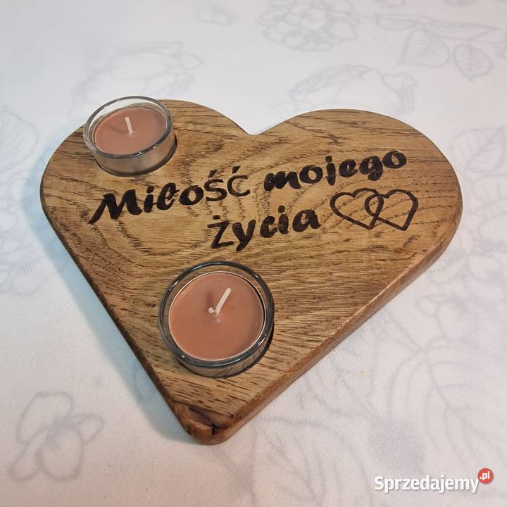 Świecznik drewniany serce z dębu Miłość mojego Sępopol sprzedam