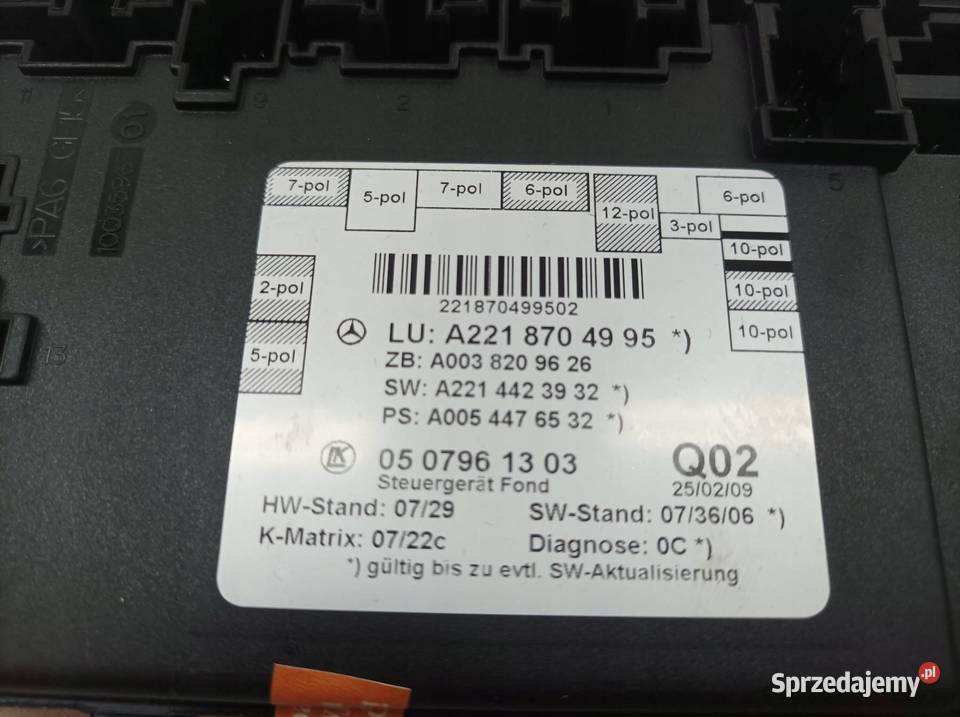 MODUŁ A2218704995 MercedesBenz Sklasa V 20052013 Rok produkcji 2009 Komputery świętokrzyskie sprzedam