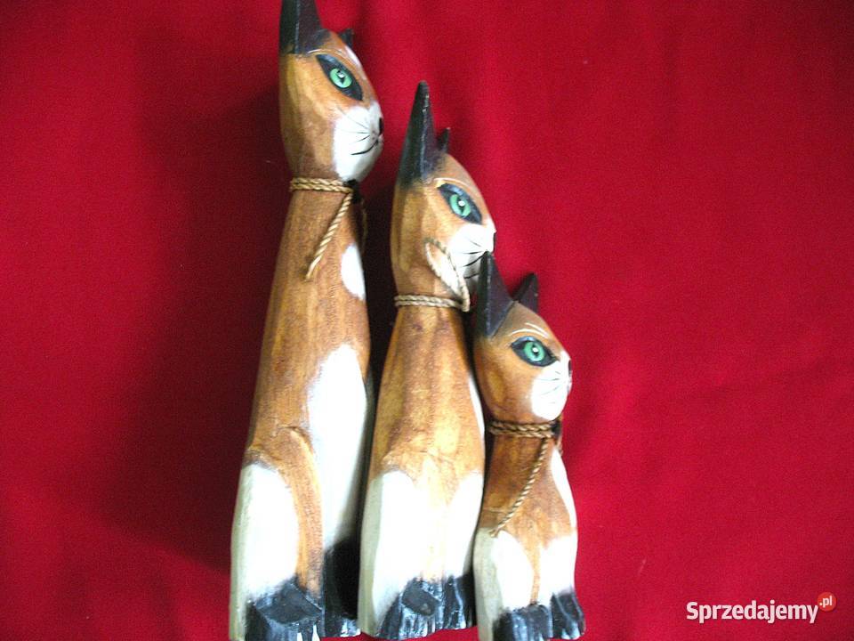 Kot kocia rodzina Stare Figurki Bali styl drewno Siedlce