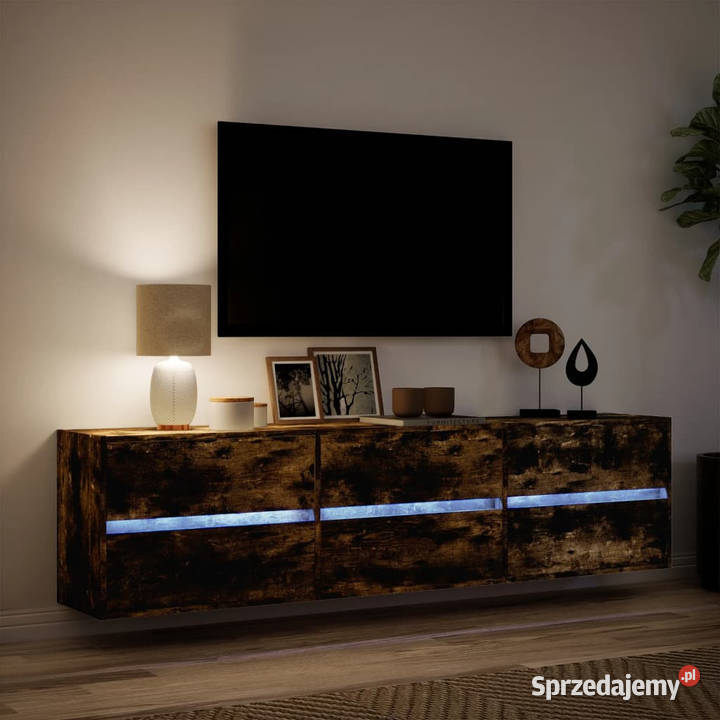 Ścienna szafka pod TV z LED przydymiony dąb mazowieckie Warszawa sprzedam