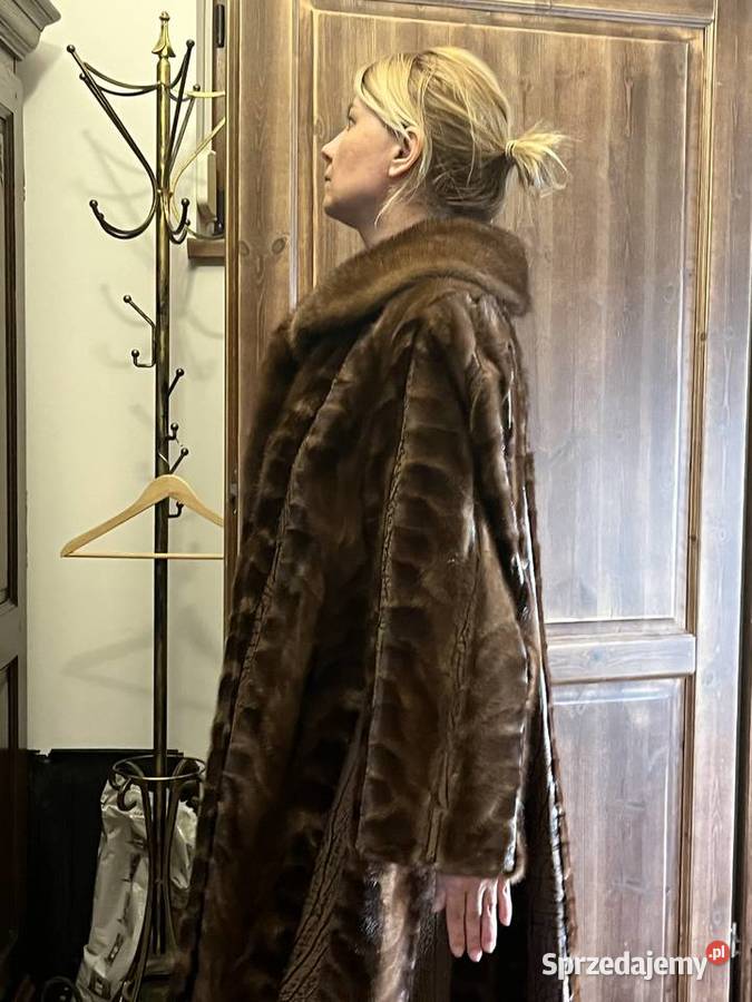 Orzechowe brązowe futro z norek skóra print brązowy/beżowy Kurtki i płaszcze Łowęcin