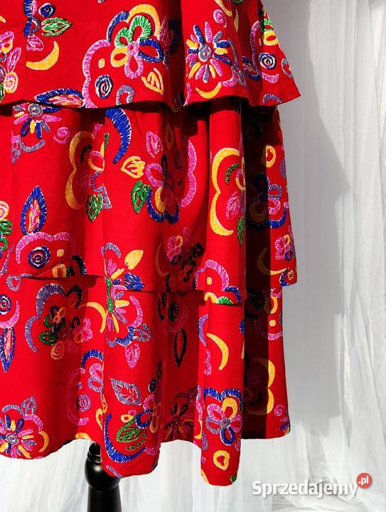 Kolorowa sukienka czerwona vintage retro XL 42 L zachodniopomorskie Szczecin
