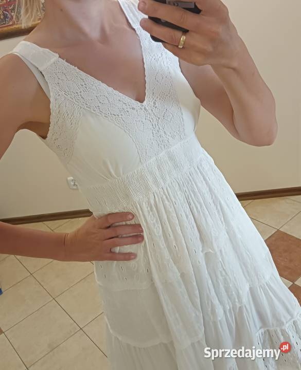 Biała sukienka letnia w stylu Boho bez rękawa Sokółka