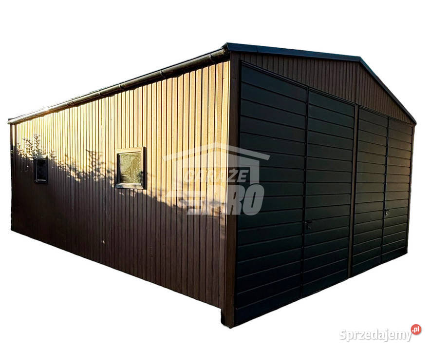 Garaz blaszany 6x8 m 2x brama dwuskrzydłowa 2x Łańcut