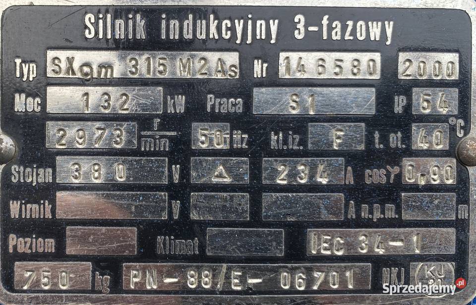 silnik elektryczny 132kW 2973obr 3fazowy EMIT kujawsko-pomorskie Pigża