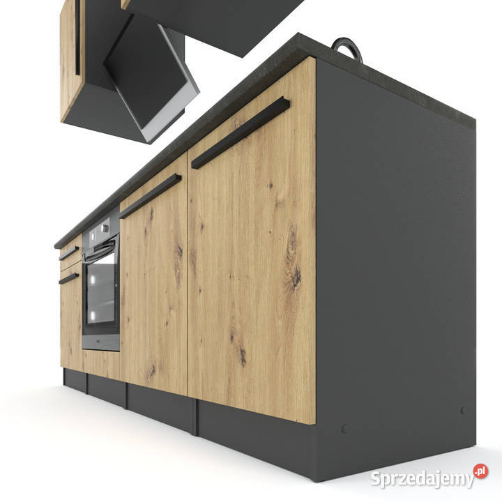 Meble Kuchenne Szare Z Drewnem Agata 22m 155cm Elbląg