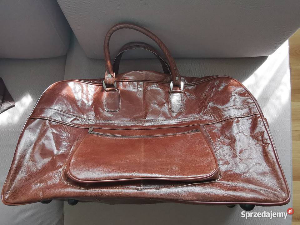 DUŻA TORBA PODRÓŻNA CIEMNY BRĄZ SKÓRA NATURALNA Grudziądz