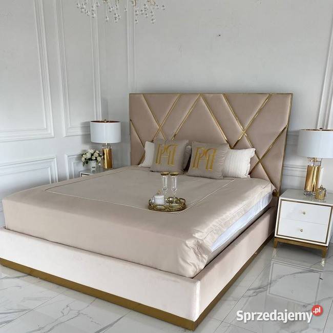ŁÓŻKO IMPERIAL Glamour 180x200 Beż Welwet Złota
