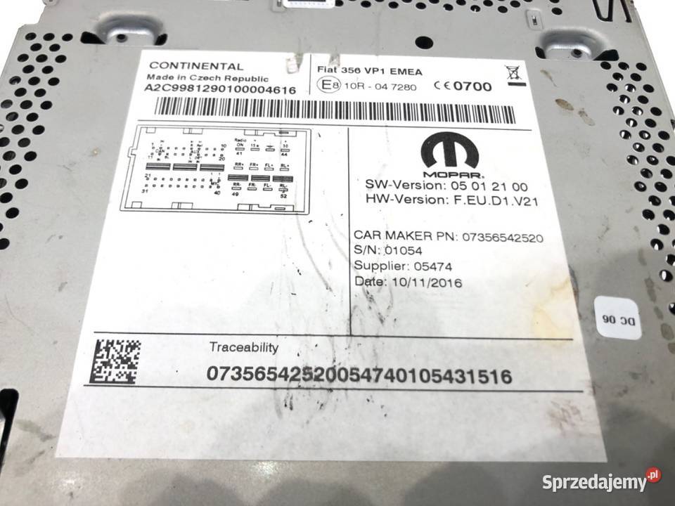 RADIO FIAT TIPO 07356542520 ODTWARZACZ