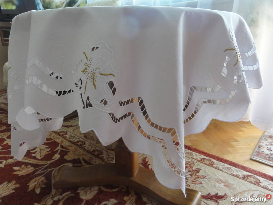 Obrus z lilią złoty srebrny ręcznie wykonany lubelskie Lublin sprzedam