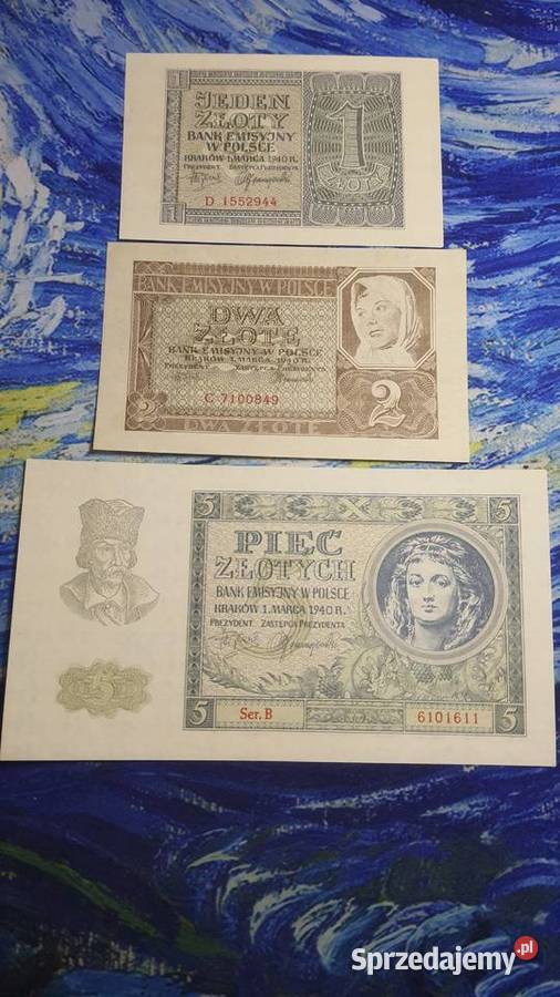 Unikatowy zestaw banknotów GG Bank Emisyjny 1940 Warszawa sprzedam