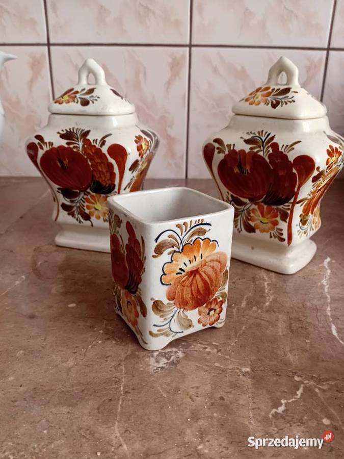 Pojemniki ceramiczne WŁOCŁAWEK ręcznie malowane lubelskie Biskupice
