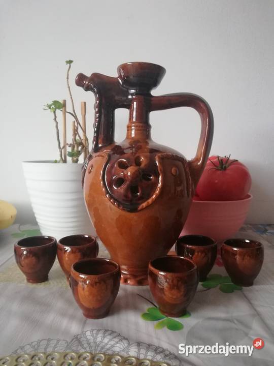 Ozdobny dzban ceramiczny vintage 24 6 kieliszków sprzedam