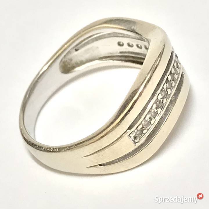Złoty PIERŚCIONEK 14K BIAŁE złoto KAMIENIE cud złote Pierścionki Warszawa