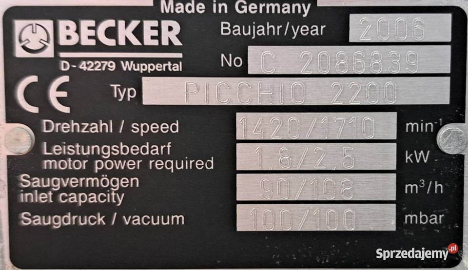 Pompa Próżniowa sucha BECKER 100mh