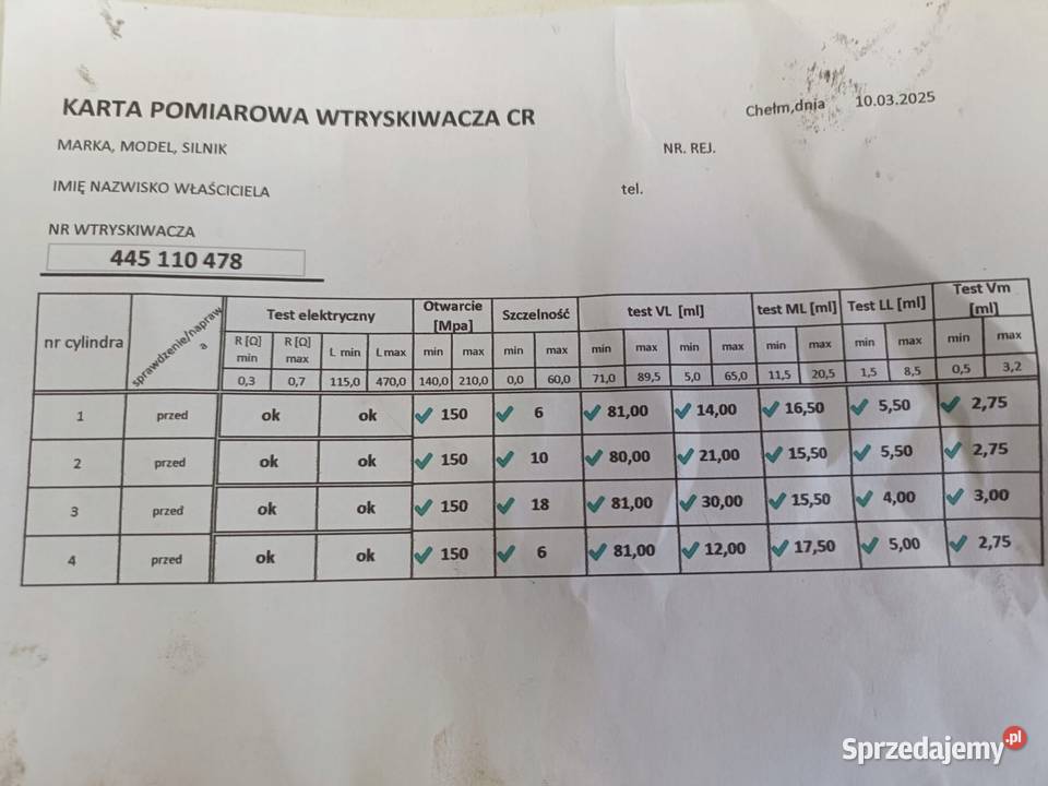 WTRYSKIWACZ BMW F20 F30 F10 X1 X3 X4 X5 20 D osobowe Chełm