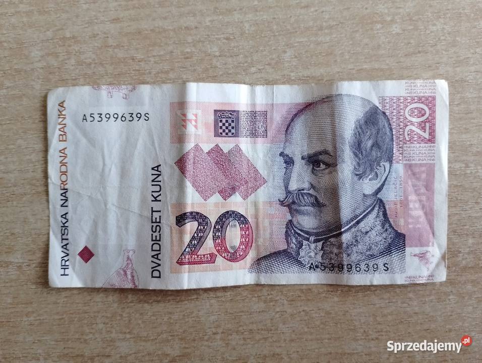 Banknot 20 KUNA Chorwacja kolekcjonerski wielkopolskie Poznań