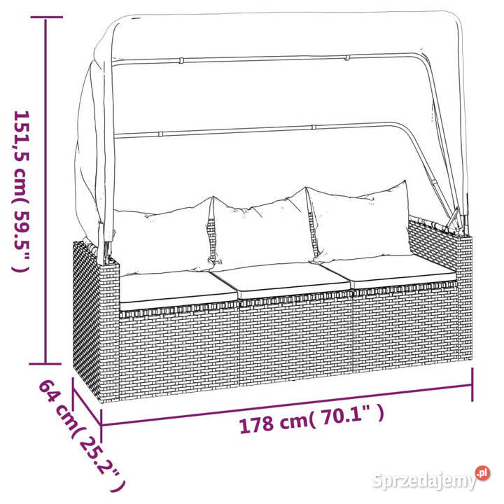 3os sofa ogrodowa z daszkiem i podnóżkiem Warszawa