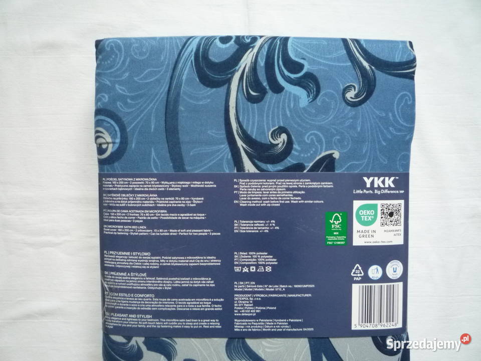 Smukee nowa granatowa szara pościel satynowa