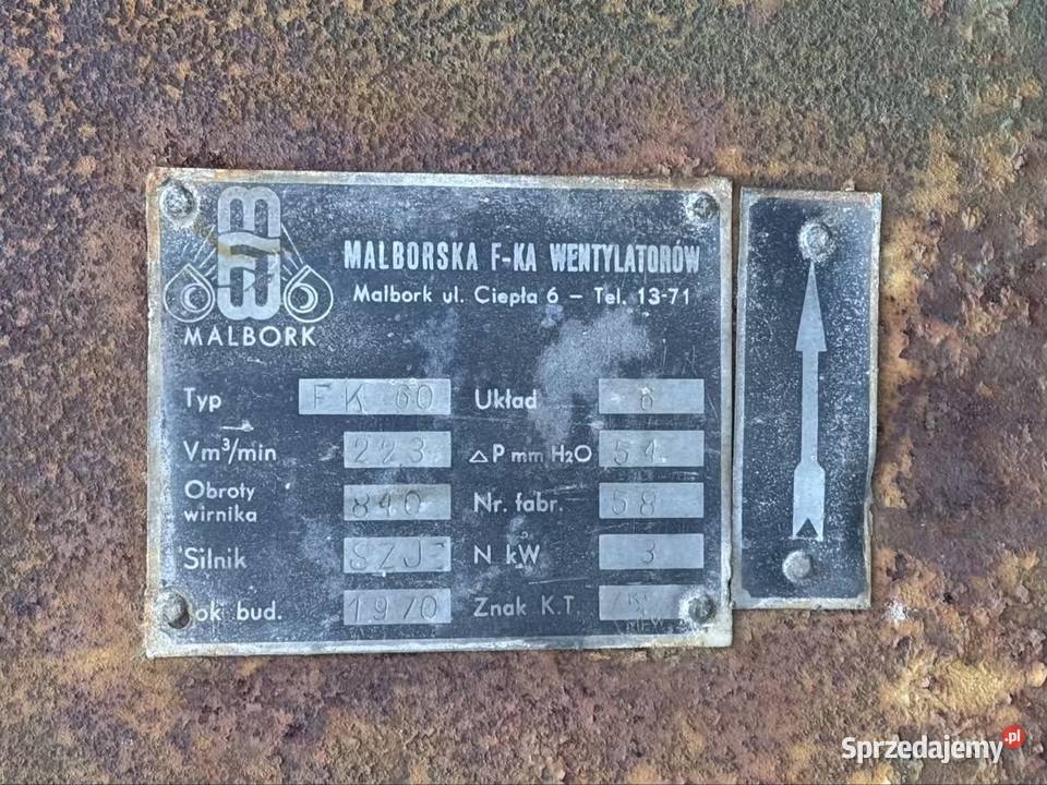 Dmuchawa wentylator 10kW 1460 obr malborska wielkopolskie Pleszew