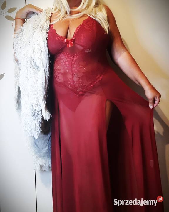 zmysłowa koszulka długa czerwona burgund Halki i koszulki Warszawa