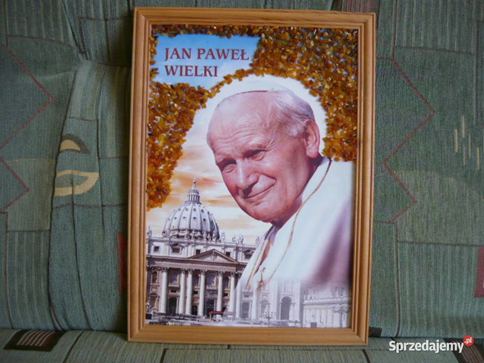 Obraz JPaweł II w bursztynach śląskie Myszków sprzedam