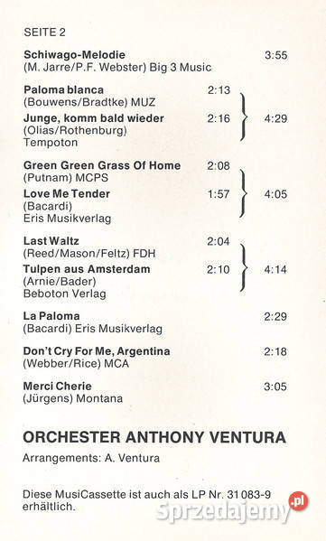 Najpiękniejsze melodie świata Orchester Anthony kaseta Gliwice