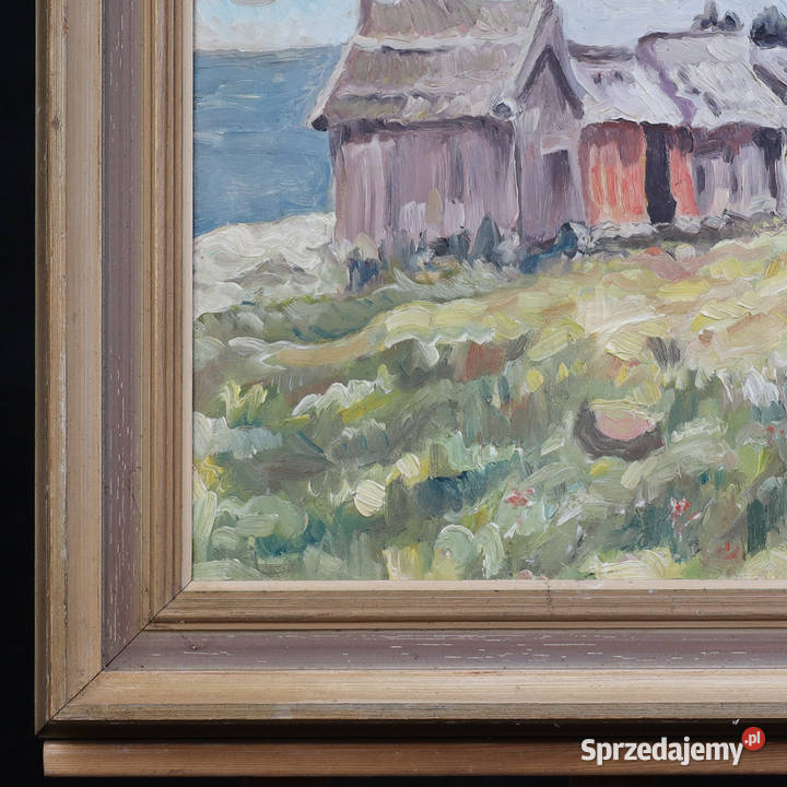 ARTexpert Obraz Olejny Nadmorski Pejzaż Chaty Dobrzany
