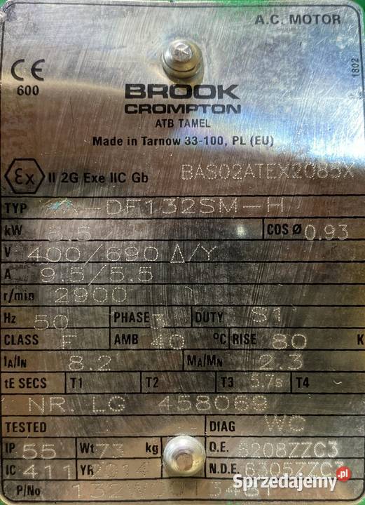 silnik elektryczny 55kW 2900obr 3fazowy B34 Pigża