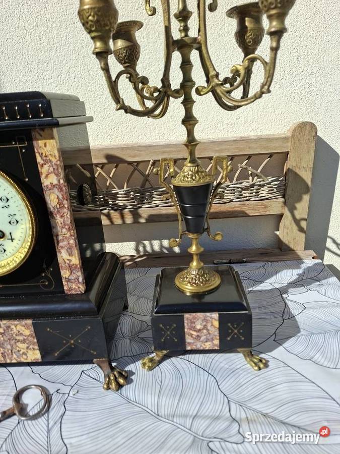 Kominkowy zegar marmurowy plus 2 kandelabry Rzeszów
