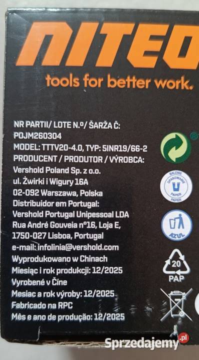 NITEO 20V akumulator litowojonowy 40 Ah NOWY Ełk