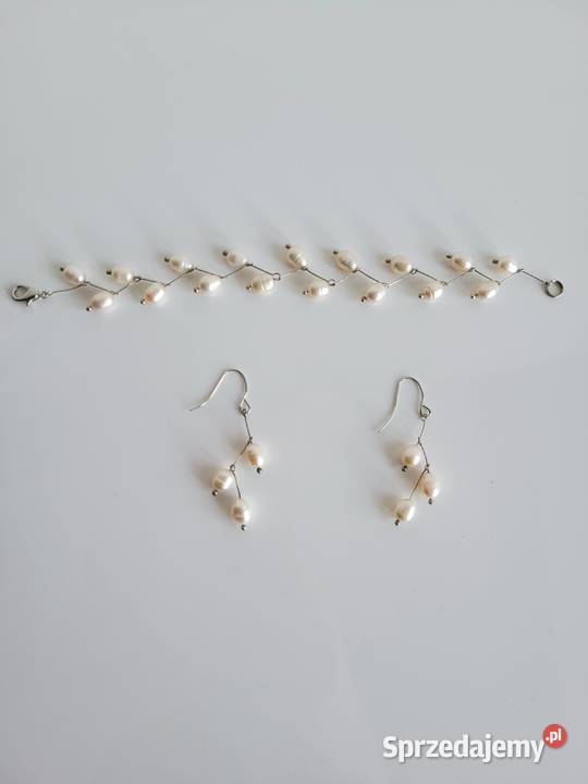 Białe perły kolczyki i bransoletka Liszki