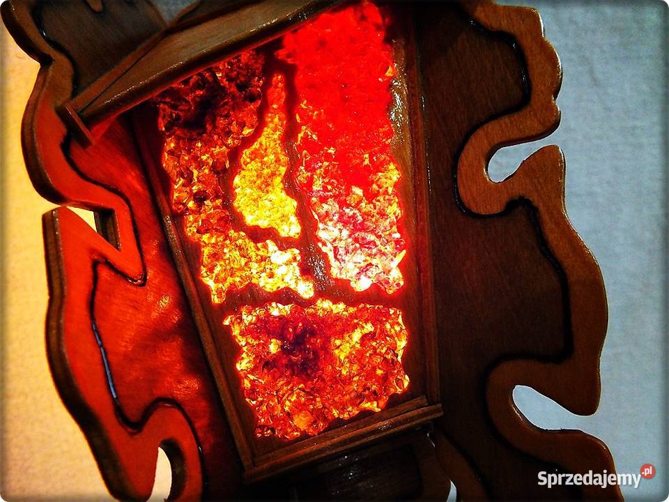 Stara Lampka drewniana śliczne kolorowe witraże Żary