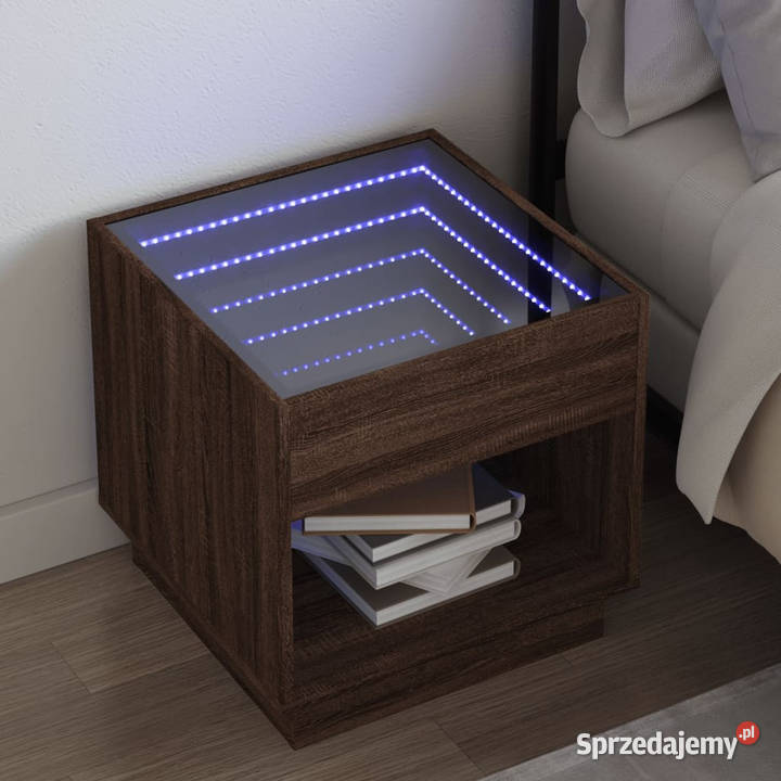 Stolik nocny z LED Infinity brązowy dąb 50x50x50