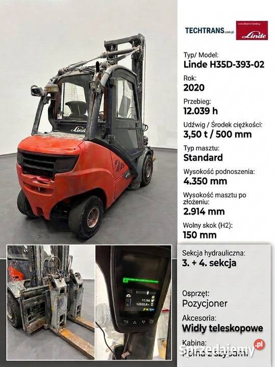 Wózek widłowy Linde H35D 35t 2020 Widły diesel Elbląg