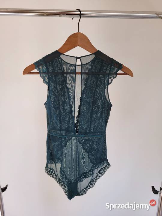 Szmaragdowe body z siateczki z koronką H&M Body i gorsety Liszki